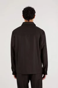 Western Virgin Wool Flannel Overshirt – Dark Brown | Centre Commercial